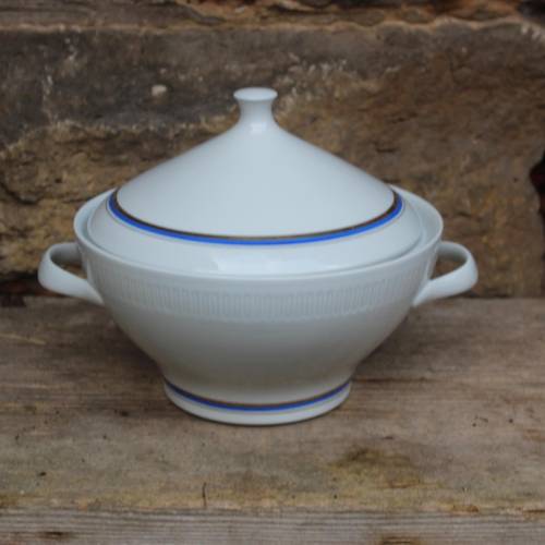 Terrine Suppenterrine blau goldener Rand Stadtlengsfeld Porzellan 70er Jahre DDR 