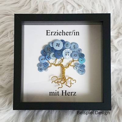 Mini Knopfbaum Geschenk/ Kindergarten / Personalisierter Bilderrahmen / Lebensbaum Erzieher  /Geschenkidee Kita