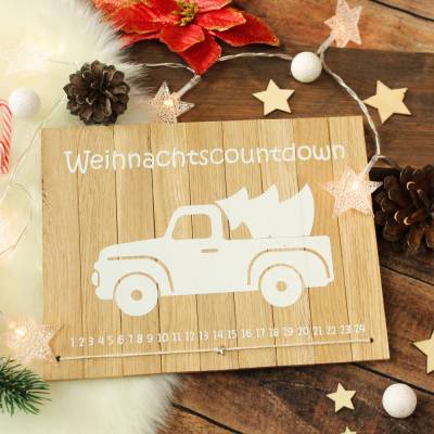 Weihnachtscountdown Deko-Schild aus Holz mit Truck | Adventskalender Alternative | Natürliche Weihnachtsdeko