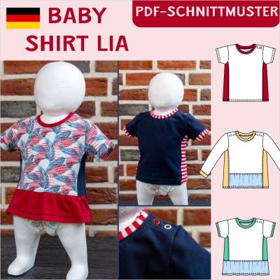 „Lia“ – Babyshirt aus Jersey mit Knopfleiste und Rüsche, Größen 56-98, PDF eBook