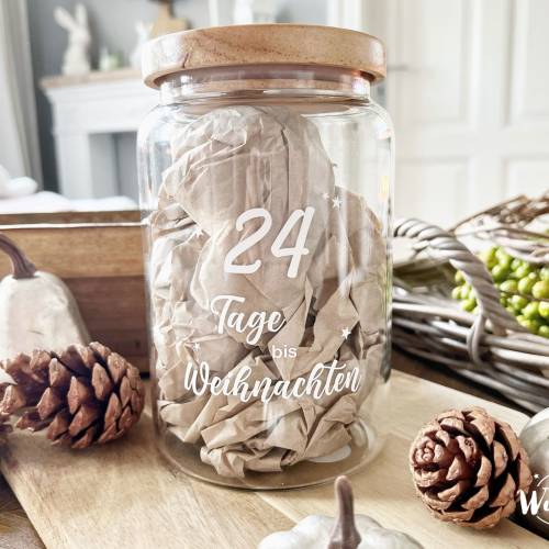 Adventskalender/ Vorratsglas Holzdeckel | Weihnachten | Keksglas | | Plott | 1270ml | Geschenk zu Weihnachten | Glas |
