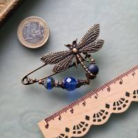 Schalnadel Libelle Lapislazuli im Jugendstil, Tuchnadel mit Perlen in Blau Dunkelblau N-7-AB-43 Bild 3