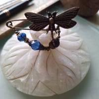 Schalnadel Libelle Lapislazuli im Jugendstil, Tuchnadel mit Perlen in Blau Dunkelblau N-7-AB-43 Bild 6