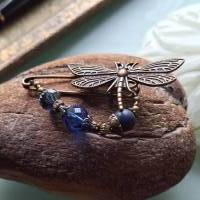 Schalnadel Libelle Lapislazuli im Jugendstil, Tuchnadel mit Perlen in Blau Dunkelblau N-7-AB-43 Bild 7