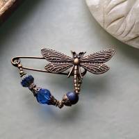 Schalnadel Libelle Lapislazuli im Jugendstil, Tuchnadel mit Perlen in Blau Dunkelblau N-7-AB-43 Bild 8