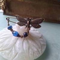 Schalnadel Libelle Lapislazuli im Jugendstil, Tuchnadel mit Perlen in Blau Dunkelblau N-7-AB-43 Bild 9