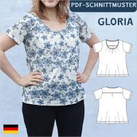 PDF Schnittmuster Shirt mit Falten im Ausschnitt Gloria Rundhalsausschnitt eBook Nähanleitung Jersey elegantes damenshir Bild 1