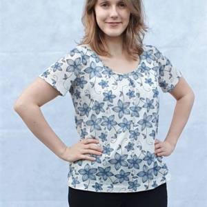 PDF Schnittmuster Shirt mit Falten im Ausschnitt Gloria Rundhalsausschnitt eBook Nähanleitung Jersey elegantes damenshir Bild 2