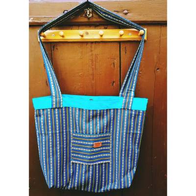 Große Einkaufstasche Vintage 60er Stoff, Handmade Unikat, lange Henkel, breite Boden, Special Edition