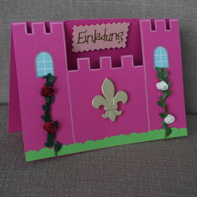 Einladung Prinzessin Märchenschloss – Handgemachte Einladungskarten Kindergeburtstag Schloss pink