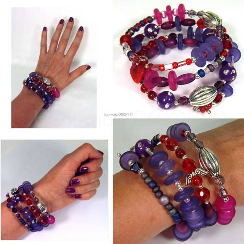 Armband Spiralarmband lila beere pink silberfarben, Einheitsgröße, Unikat, made by BuntMixxDESIGN