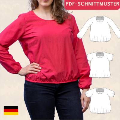 Schnittmuster „Becky“ – Lockere Bluse mit Rundhalsausschnitt weite Ärmel, Größen 34-50, PDF eBook