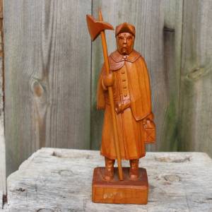geschnitzter Nachtwächter mit Laterne und Lanze Rhönkunst Holzfigur Vintage DDR Bild 2