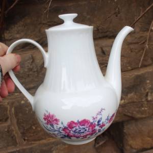 Kaffeekanne Teekanne rosa Blumendekor Henneberg Porzellan 60er Jahre DDR Bild 4