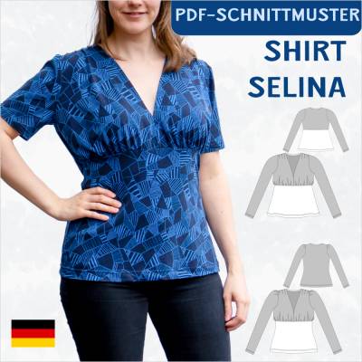 Schnittmuster „Selina“ – Figurbetontes Shirt mit Kräuselungen und variablen Ärmeln, Größen 34-50, PDF-eBook