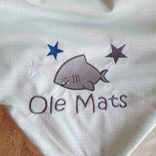 Babydecke Decke Kuscheldecke Hai Sterne Punkte mint & Wunschnamen W62