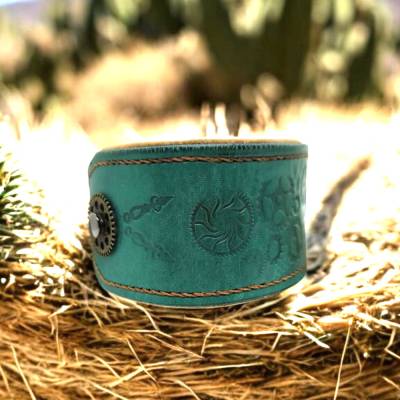 Hundehalsband für Windhund aus Blankleder türkis für HU ca. 27 - 34 cm punziert