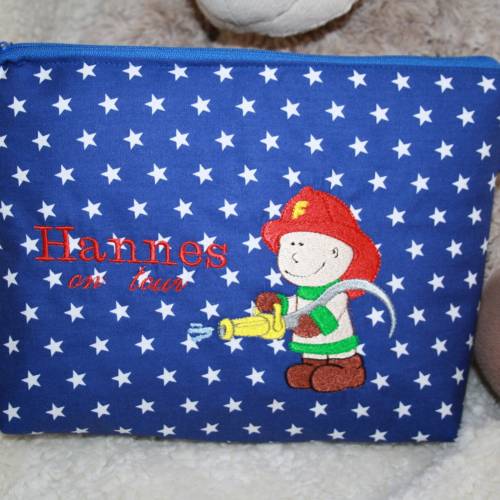 Windeltasche Kulturtasche Feuerwehrmann Feuerwehr blau mit Namen W177
