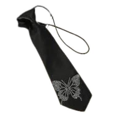 Elegante Damenkrawatte Schwarz mit Strasssteinen Schmetterling verstellbar Accessoire 
