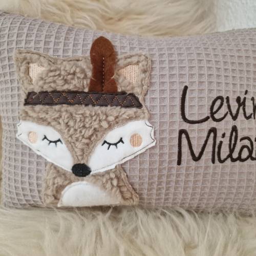 Kissen Taufkissen Fuchs Fuchsjunge Boho Waffel beige (hell) Plüsch & Wunschnamen W872