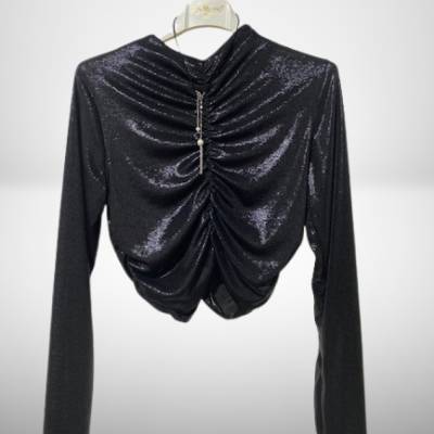 Oberteil  Schwarz Glitzer mit Raffung Shirt Bluse Tunika Party Fest Feier