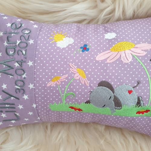 Kissen Elefant unter der Blume flieder Sterne & Wunschnamen W1336