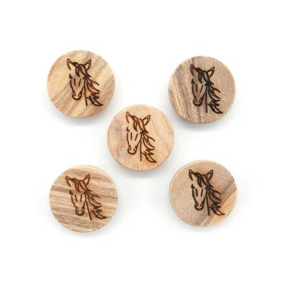 2 Kinder-Holzknöpfe mit eingraviertem Pferdekopf Pferd Durchmesser 15 mm / 15mm