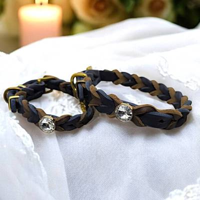 Hundehalsband aus Fettleder verstellbar in braun blau für HU ab ca. 23  cm