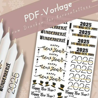 PDF happy new year Vorlage Kerzentattoo 2025 | Kerzensticker wunscherfüller | Kerzen wünsch dir was | Silverst