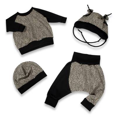 4 -teiliges Set Erstlingsoutfit Pumphose + Langarmshirt - Beanie + Ohrenmütze