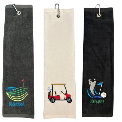 Golfhandtuch bestickt mit Name und Motiv, (40x50cm), personalisiert, Golfschläger, Golfball, Golfplatz, Handtuch, Golfer