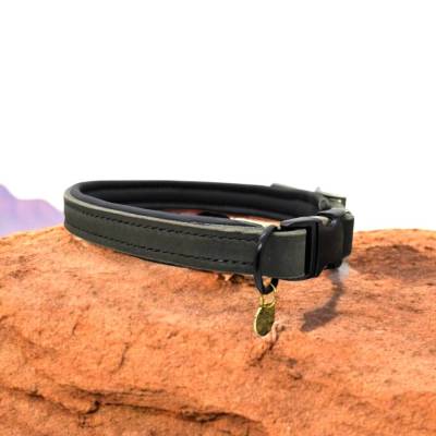 Hundehalsband aus Fettleder in grau schwarz, verstellbar mit Schnalle für einen HU ab ca. 44 cm