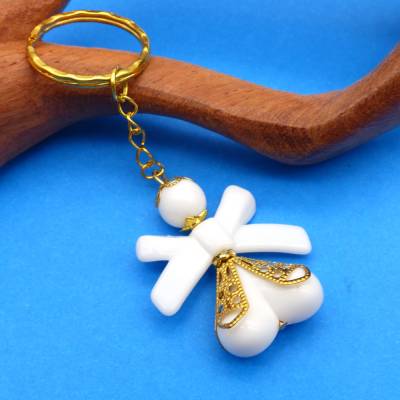 Engel, weiß gold, Perlenengel, 3,5 cm, Schutzengel, Schlüsselring, Weihnachten, Geschenkanhänger
