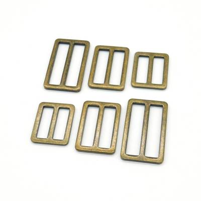 4 Schieber - Regulierer - Leiterschnalle, messing-antik / altmessing , Durchlass 25 mm / 32 mm / 40 mm