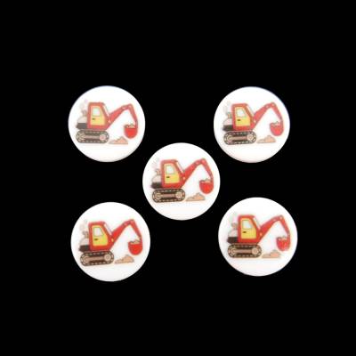 2 Kinderknopf Kunststoff Bagger, Durchmesser 15mm / 15 mm