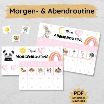 Niedlicher Morgenroutine und Abendroutine Plan für Kinder, PDF Routineplan zum Ausdrucken