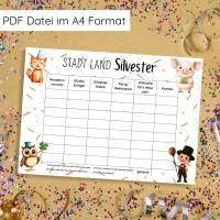 Stadt Land Silvester Spielvorlage für die ganze Familie, lustiges Partyspiel mit Kindern am Silvesterabend Bild 2