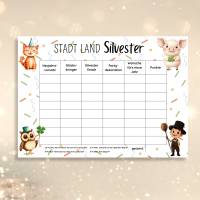 Stadt Land Silvester Spielvorlage für die ganze Familie, lustiges Partyspiel mit Kindern am Silvesterabend Bild 3