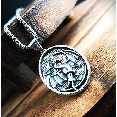 Kette mit massiven Drachenamulett, Edelstahl