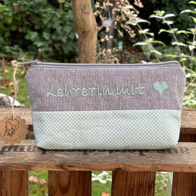 Lehrerin mit Herz // Schlampermäppchen // Stiftemappe // Federmappe // Federmäppchen // Mäppchen // Mint