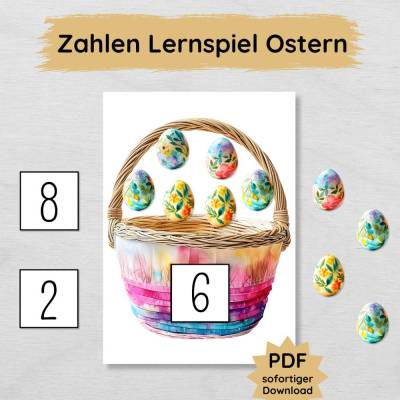 Ostern Zahlen bis 20 Lernspiel für Kinder zum Ausdrucken, Ostereier Zählübung