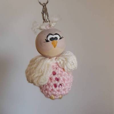 Kleine Eule mit rosa Glitzersteinen, gehäkelt, als Baumschmuck, Dekoobjekt etc.