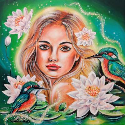 Acrylgemälde IM MAGISCHEN REICH DER WASSERNYMPHE 60cmx60cmx2cm von Christiane Schwarz