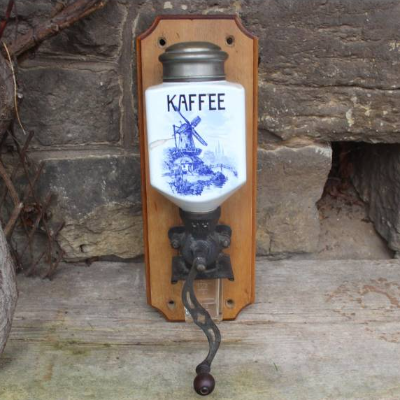 antike Kaffeemühle Delfter Stil Wand Montage 1920er 30er Jahre