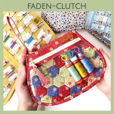 Faden Clutch, Tasche für Garnrolen mit Farbkarte und Fächer für Nadeln, für Stricken und EPP