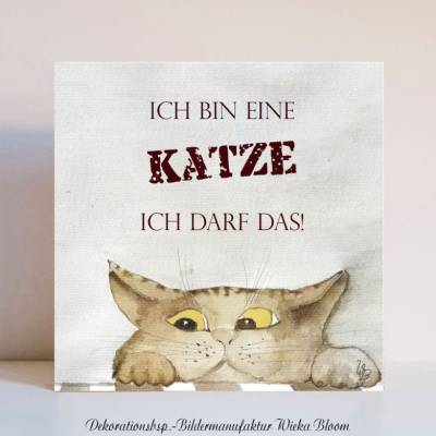 Holzblock Miniblock Bild mit lustigem Spruch, Katzen 3, minimalistische Wanddeko zum Aufhängen oder Hinstellen