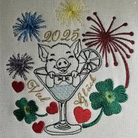 Stickdatei Silvester 2025 Schweinchen 13x18 cm Bild 4