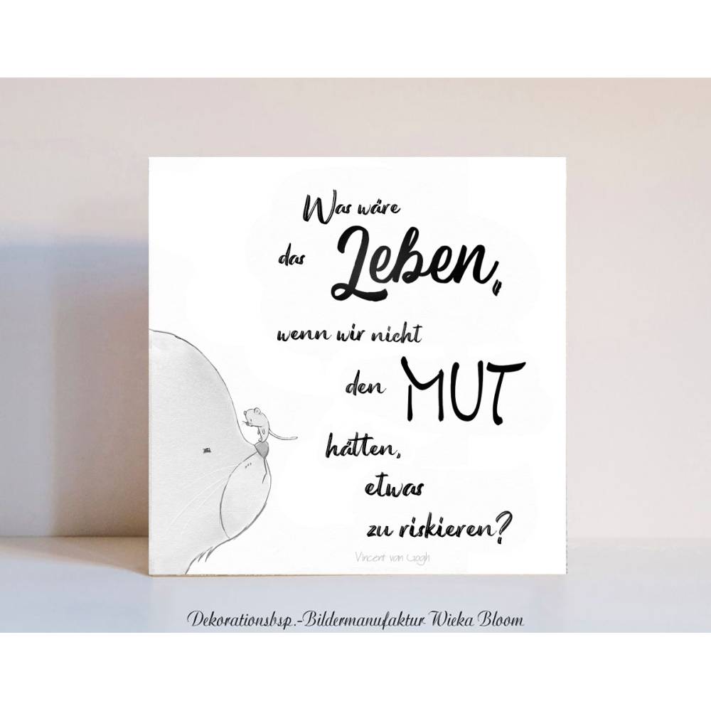 mut Holzblock Miniblock mit inspirierendem Spruch Zitat, Mut, minimalistische  Wanddeko zum Aufhängen oder Hinstellen