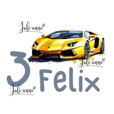 Bügelbild GEBURTSTAG Rennauto Gelb Gold personalisiert Zahl & Name 