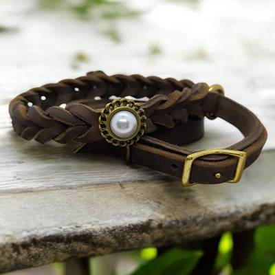 Hundeleine Retriverleine aus Fettleder in dunkelbraun individuell verstellbar am Halsband ohne Handschlaufe HU ca. 41+